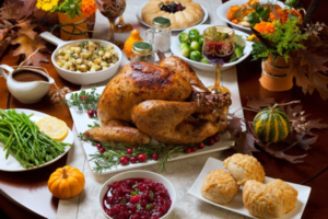 Classic Thanksgiving favorites arranged on a table